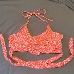Aerie Coral &Cream Wrap Scoop Bikini Top Size L